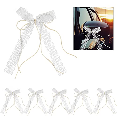 GIRAFEDA 30 Stück Hochzeit Autoschleifen Spitze Antennenschleifen Weiße Doppelschicht Bänder und Schleifen Hochzeit Autoschmuck Schleifen für Hochzeit Auto Party Geschenke Süßigkeiten Taschen Dekor von GIRAFEDA