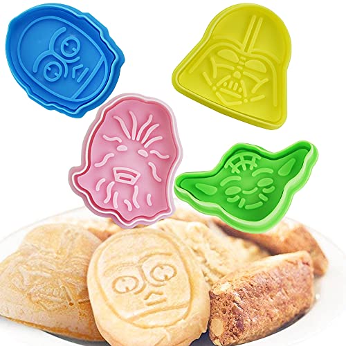 GIRAFEDA 4 Stück Ausstechformen Star Wars Cookie Cutter Set mit Auswerfer Keksausstecher 3D Plätzchen Ausstecher Backformen Kunststoff Plätzchenformen Keksschneider für Sandwich Fondant Brot von GIRAFEDA