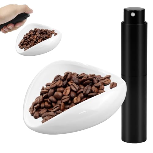 GIRAFEDA Kaffeebohnen Dosierbecher Keramik Kaffee Dosierschale Teeschaufel Dosiertablett Dosiergefäß Weiß Coffee Bean Dosing Cup mit Sprühflasche für Brauen Espresso Kaffeezubehör Kaffeeliebhaber von GIRAFEDA