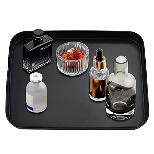 GIRAFEDA Serviertablett Rechteckig Serviertablet Schwarz Kerzentablett Edelstahl Foodservice Tablett Anti-Rutsch Getränketablett für Restaurant Kaffee Frühstück Schmuck Deko (24,5 x 18,5 x 2,5 cm) von GIRAFEDA