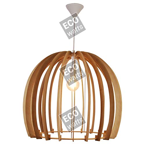 Hängeleuchte, E27, max. 40 W, Lampenschirm, Holz, für Außen- und Innenbereich, PVC-Kabel, Länge 100 cm, Weiß von GIRARD SUDRON