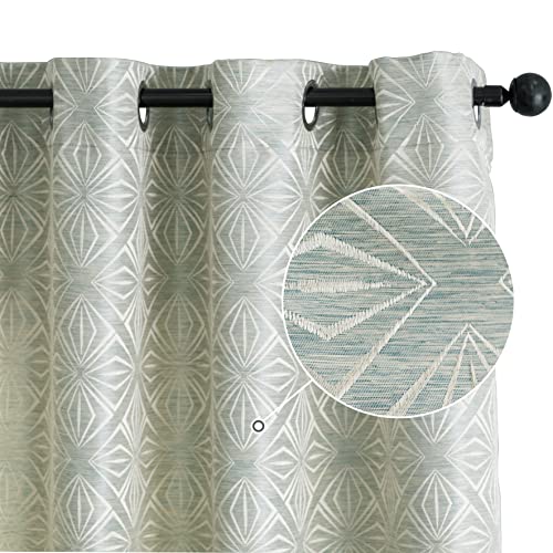 GIRASOLE HOME Jacquard-Vorhänge, halbverdunkelnd, Rautenmuster, Filtervorhang, für Wohnzimmer, Schlafzimmer und Innenbereich, 2 Paneele mit Ösen (140 x 235 cm, Grün) von GIRASOLE HOME