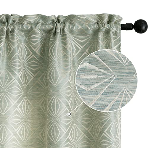 GIRASOLE HOME Jacquard-Vorhänge, halbverdunkelnd, Rautenmuster, Filtervorhang, für Wohnzimmer, Schlafzimmer und Innenbereich, 2 Paneele mit Tasche (70 x 145 cm, Grün) von GIRASOLE HOME