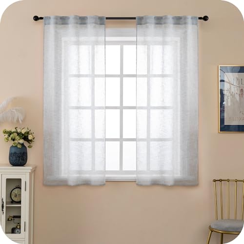 GIRASOLE 1 Paar halbtransparente Voile-Vorhänge in Leinenoptik, für Wohnzimmer, Schlafzimmer, Balkon, Fenster und Innenbereich, 2 Vorhänge mit Schlaufen (grau, 70 x 150 cm) von GIRASOLE HOME