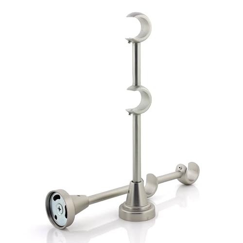 GIRASOLE HOME® Doppelseitige offene Halterung für 2 Gardinenstangen, 2 Stück, für Stangen mit einem Durchmesser von 18 – 20 mm (offen Doppel 218 mm, satiniertes Nickel) von GIRASOLE HOME