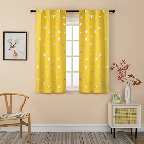 GIRASOLE HOME® Paar Verdunkelungsvorhänge weich gemustert, Sterne, weich, für Innenräume mit Tasche und versteckten Schlaufen 2 Paneele (Gelb, 70 x 145 cm) von GIRASOLE HOME