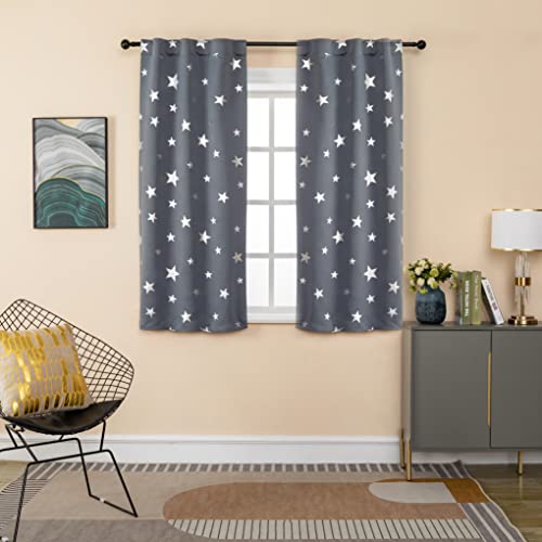 GIRASOLE HOME® Paar Verdunkelungsvorhänge weich gemustert, Sterne, weich, für Innenräume mit Tasche und versteckten Schlaufen 2 Paneele (Grau, 70 x 145 cm) von GIRASOLE HOME