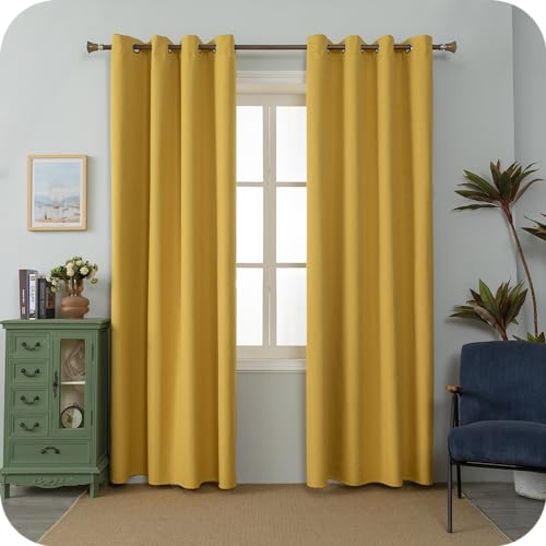 GIRASOLE HOME 1 Paar Barbados Thermo-Vorhänge, 100 % Verdunkelung, 2 Paneele à 140 x 200 cm, mit Ösen, Gelb von GIRASOLE HOME