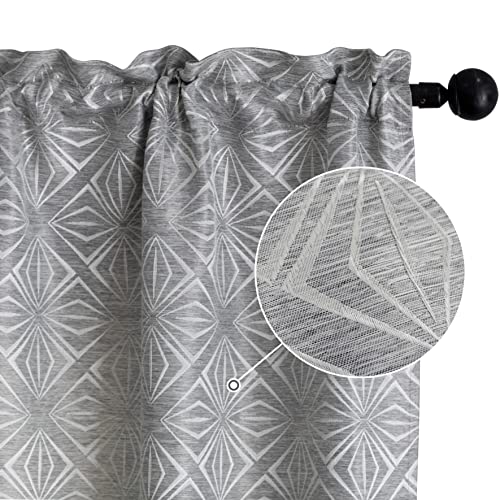 GIRASOLE HOME 1 Paar Jacquard-Vorhänge, halbverdunkelnd, Motiv Rauten für Wohnzimmer, Schlafzimmer und Innenbereich, 2 Paneele mit Tasche (70 x 145 cm, Grau) von GIRASOLE HOME