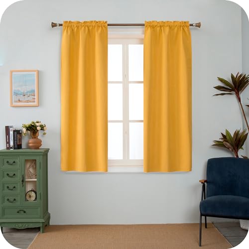 GIRASOLE HOME 1 Paar Thermo-Vorhänge, komplett blickdicht, 2 Paneele à 70 x 120 cm, mit Tasche, Gelb von GIRASOLE HOME
