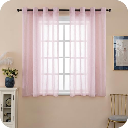 GIRASOLE HOME 1 Paar halbtransparente Filtervorhänge mit Leineneffekt, für Innenräume, 2 Paneele mit Ösen (Rosa, 140 x 145 cm) von GIRASOLE HOME