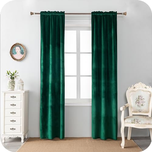 GIRASOLE HOME 1 Paar weiche Verdunkelungsvorhänge aus Samt, 2 Paneele à 70 x 220 cm, mit Tasche, Grün von GIRASOLE HOME
