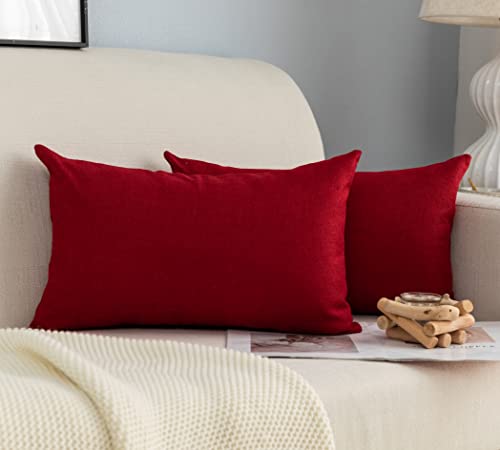 GIRASOLE HOME 2 Kissenbezüge aus Leinenimitat, milbendicht, hypoallergen, für Sofa und Bett, Heimdekoration mit verdecktem Reißverschluss, 2 Stück (30 x 50 cm, Rot) von GIRASOLE HOME