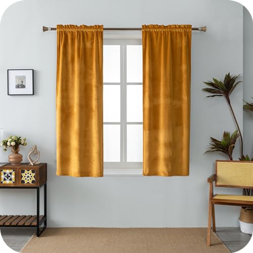 GIRASOLE HOME Adelaide, 1 Paar weiche Verdunkelungsvorhänge aus Samt, 2 Paneele à 70 x 150 cm mit Tasche, bernsteinfarben von GIRASOLE HOME