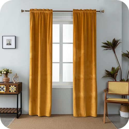 GIRASOLE HOME Adelaide, 1 Paar weiche Verdunkelungsvorhänge aus Samt, 2 Paneele à 70 x 220 cm, mit Tasche, bernsteinfarben von GIRASOLE HOME