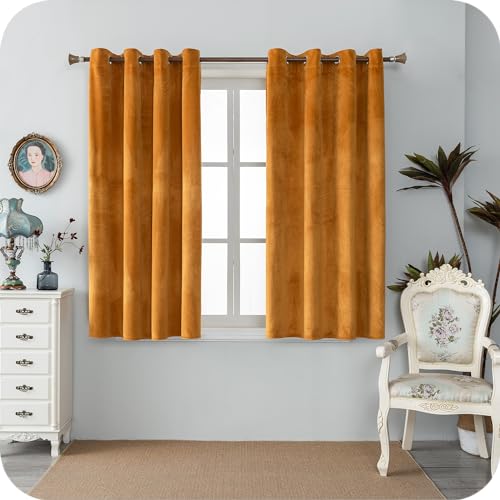 GIRASOLE HOME Adelaide weiche Verdunkelungsvorhänge aus Samt, 2 Paneele, 140 x 150 cm, mit Ösen, bernsteinfarben von GIRASOLE HOME