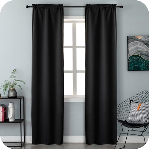 GIRASOLE HOME Paar schwarze Verdunkelungsvorhänge für Wohnzimmer, Schlafzimmer, Innenbereich, 2 Paneele mit Tasche, 70 x 238 cm von GIRASOLE HOME