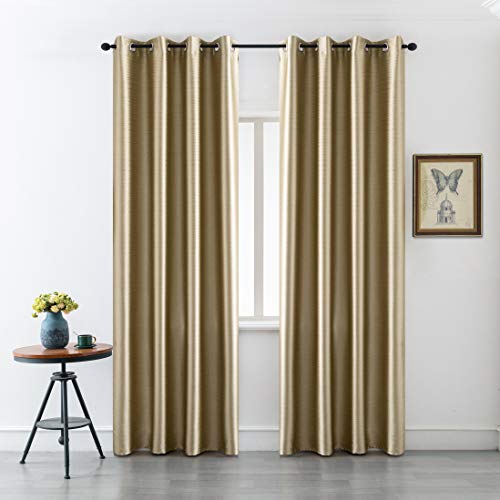 GIRASOLE HOME 1 Paar Verdunkelungsvorhänge mit Metallic-Effekt, isolierend, für Wohnzimmer, Schlafzimmer, Büro, Balkon, Tür, Fenster, 2 Paneele mit Ösen (Gold, 140 x 275 cm) von GIRASOLE HOME