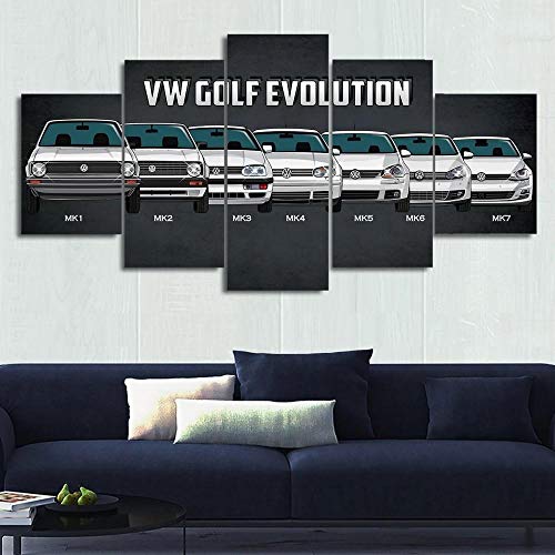 GIRDSS Bild Auf Leinwand,VW Golf Evolution Auto Wandbilder XXL Wanddekoration Design Wandbild Leinwand Bild XXL Format Wandbilder Wohnzimmer Deko Moderne Kunstdrucke 5 Teilig Bild von GIRDSS