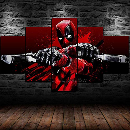 5 Teilig Leinwanddrucke Wandbilder Wohnzimmer Modern Deko Bilder 5 Teilig Leinwandbilder Bild Auf Leinwand Xxl 5 Teiliges Wandbild Modulare Bilder 5 Stücke Comics Dc Deadpool Superhelden-Gewehre von GIRDSSC