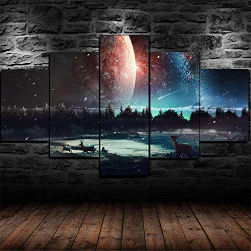 GIRDSSC Bilder Abstrakt Galaxie Sterne Universum Raum Wandbild 200X100 cm Vlies - Leinwand Bild XXL Format Wandbilder Wohnzimmer Modern Deko Kunstdrucke 5 Teilig Fertig Zum Aufhängen,Geschenk von GIRDSSC