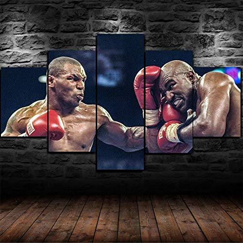 GIRDSSC Bilder Kunstdrucke Moderne Druck Malerei Hintergrund Dekoration Modulare 5 Teiliges Wandbild Mike Tyson Evander Holyfield Boxen Poster Wandkunst Leinwand Creative Geschenk Kunstwerk 150X80 von GIRDSSC