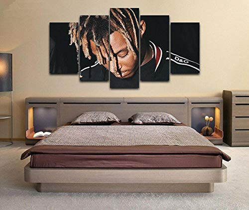 GIRDSSC Rahmenlos wandkunst Leinwanddrucke 5 stück Leinwand Bilder Moderne Wandbilder XXL Wohnzimmer Wohnkultur Modulare Bilder 5 Teiliges Wandbild Juice Wrld Rapper Poster Malerei Kunstwerk von GIRDSSC