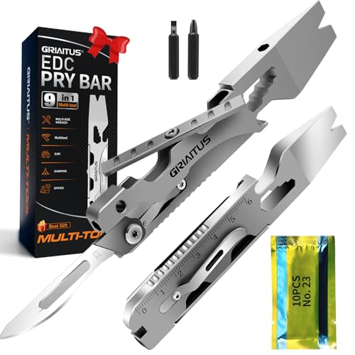 9IN1 Multitool Camping Zubehör EDC Pry Bar mit Schraubendreher Schraubenschlüssel Brecheisen Flaschenöffner Skalpell Stemmeisen und Nagelzieher Lineal, Geschenke für Männer/Frauen von GIRIAITUS