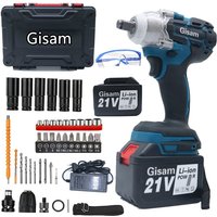 Gisam - Schlagbohrmaschinen 21V 2Batterie 350N 4000RPM mit Zubehör 43Stk von GISAM