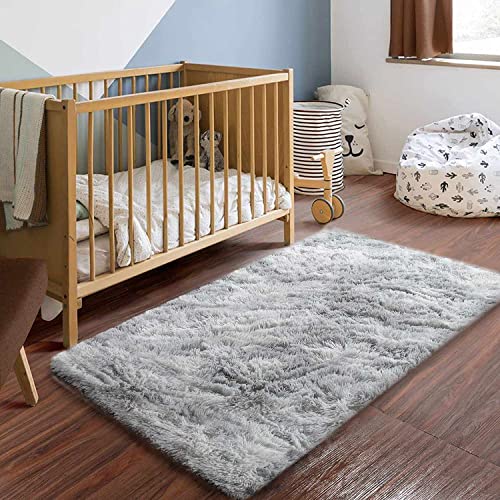 GISIONLARI Teppiche Kleine Schlafzimmer Flauschig Teppich Wohnzimmer Modern Design Hochflor Teppich Rechteck für Wohnzimmer Esszimmer Kinderzimmer Schlafzimmer (Grau weiß, 60 x 110 cm) von GISIONLARI