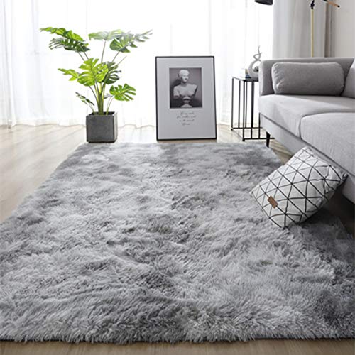 GISIONLARI Teppiche Wohnzimmer Großer Hochflor Teppich für Schlafzimmer Waschbar Flauschiger Teppich Weiche Bodenmatte für Wohnkultur (Grau weiß, 200 x 160 cm) von GISIONLARI