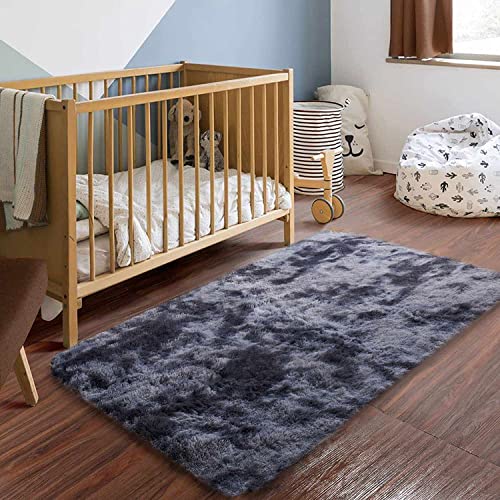 GISIONLARI Teppiche Kleine Schlafzimmer Flauschig Teppich Wohnzimmer Modern Design Hochflor Teppich Rechteck für Wohnzimmer Esszimmer Kinderzimmer Schlafzimmer (Schwarz grau, 80 x 150 cm) von GISIONLARI