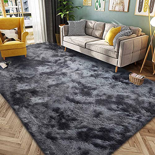 GISIONLARI Hochflor Teppich Wohnzimmer Shaggy Modern Teppich Schlafzimmer Flauschig Weich Teppiche für Schlafzimme Kinderzimmer(Schwarz grau, 200 x 300 cm) von GISIONLARI