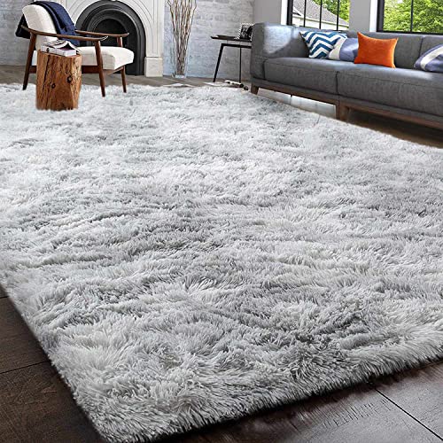 GISIONLARI Teppiche Wohnzimmer Großer Hochflor Teppich für Schlafzimmer Waschbar Flauschiger Teppich Weiche Bodenmatte für Wohnkultur (Grau weiß, 160 x 200 cm) von GISIONLARI