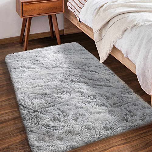GISIONLARI Teppiche Wohnzimmer Großer Hochflor Teppich für Schlafzimmer Waschbar Flauschiger Teppich Weiche Bodenmatte für Wohnkultur (Grau weiß, 80 x 150 cm) von GISIONLARI