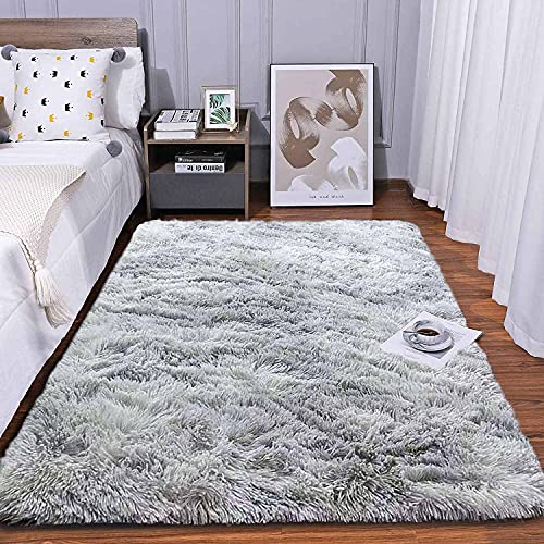 GISIONLARI Hochflor Teppich Wohnzimmer Shaggy Modern Teppich Schlafzimmer Flauschig Weich Teppiche für Schlafzimme Kinderzimmer(Grau weiß, 120 x 170 cm) von GISIONLARI