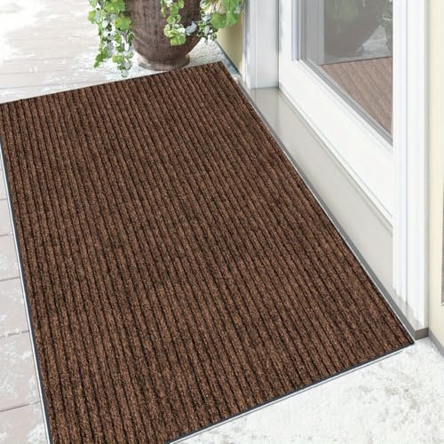 GITVIENAR Fußmatte Selbstklebend & Wassersaugend: Anti-Rutsch Matte Innen/Außen mit Tiefrillen, Schmutz/Staub Schutz – Für Flur, Garten + Sicherheitsgriff (Braun, 60 * 90cm) von GITVIENAR