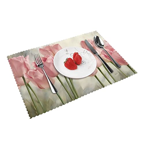 Platzdeckchen, bedruckt, mit rosa Tulpen, waschbar, bedruckt, 4 Stück, für Esstisch (30,5 x 45,7 cm) von GIULIZ