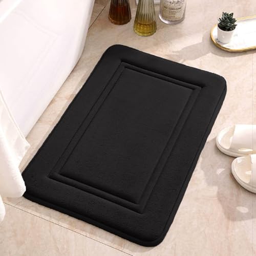 GIUSOBG Badteppich rutschfeste 40 x 60 cm Badezimmerteppich Weicher Badezimmerteppich Wasserabsorbierend Badematte Maschinen mit Gummi Rückseite Badteppich für Dusche Badewanne Toilette，Schwarz von GIUSOBG