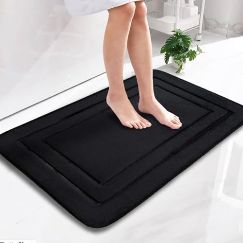 GIUSOBG Badteppich rutschfeste 50 x 80 cm Badezimmerteppich Weicher Badezimmerteppich Wasserabsorbierend Badematte Maschinen mit Gummi Rückseite Badteppich für Dusche Badewanne Toilette，Schwarz von GIUSOBG