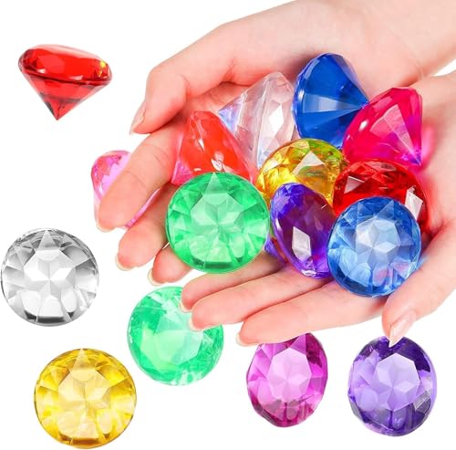 GIUSOBG Edelsteine für Kinder,30 Stück 32mm Acryl +Diamanten Deko Bunt Transparent Glitzer +Dekosteine Streudeko Tisch Hochzeit Steine, DIY Glitzer Steinchen Kristalle Strass für Schatzsuche von GIUSOBG