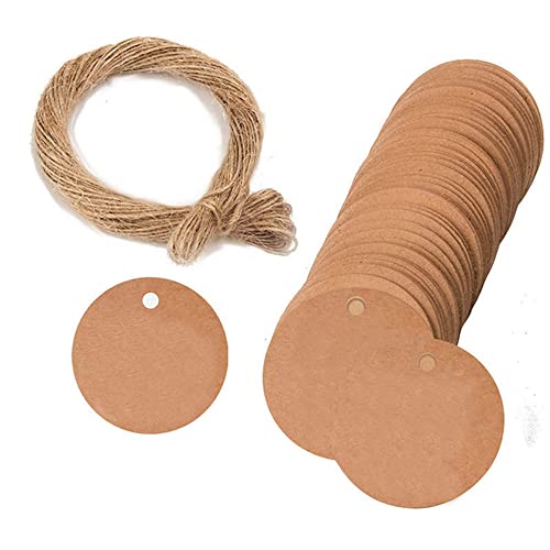 GIVBRO 100 Stück leere Geschenkanhänger Kraftpapier Etiketten Geschenk hängende runde Karten mit Schnüren für Süßigkeitenbox Dekoration – 3,5 cm von GIVBRO