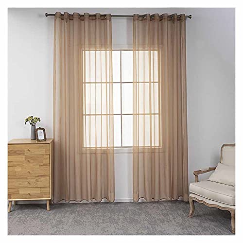 GIVBRO Durchsichtige Voile-Vorhänge, Ösen, transparent, Fenstervorhänge, Türvorhang für Zuhause, Schlafzimmer, Dekoration, Braun, 140 x 120 cm von GIVBRO