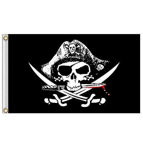 GIVBRO Halloween-Piratenflagge Totenkopf Jolly Roger mit Ösenring für Piratenparty, Kneipe, Club, Festival, Bar, Outdoor-Dekoration, 60 x 90 cm von GIVBRO