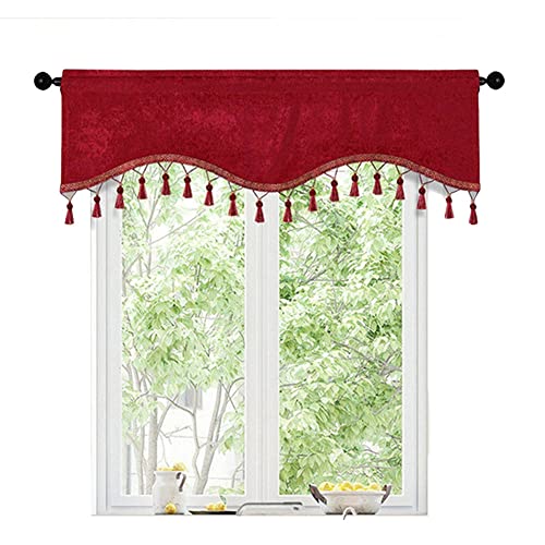 GIVBRO Küchen-Vorhang, Quaste, Spitze, Halbvorhänge, Café, kurze Fenstervolant, für Heimdekoration, Rot, 150 x 40 cm von GIVBRO