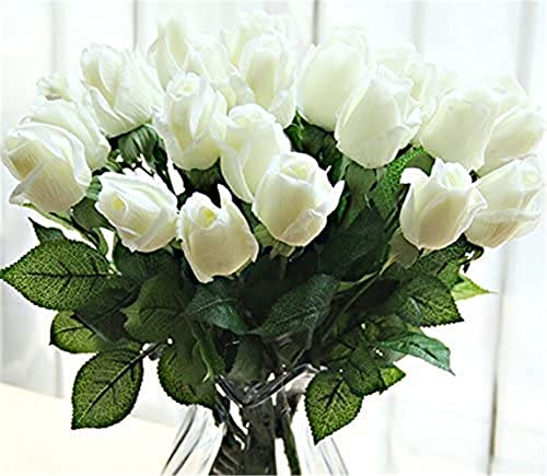 GIVBRO Künstliche Blumen-Rosen-Knospe Latex-Blumenstrauß für Zuhause, Hochzeit, Party, Wohnzimmer, Dekoration, Blumenarrangement, Weiß, 10 Stück von GIVBRO