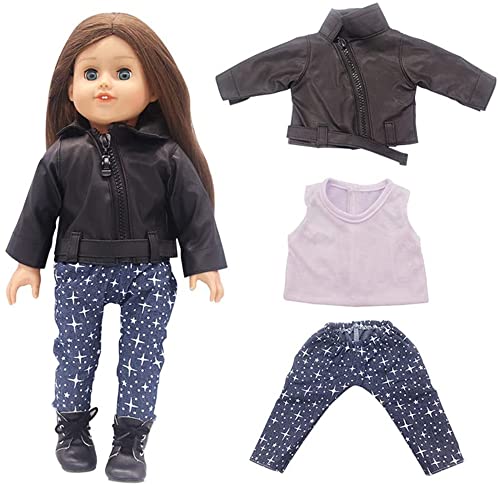 GIVBRO Puppenkleidung für 45,7 cm große Mädchenpuppe, Kostüm-Zubehör, Lederjacke, T-Shirts, Hosen, 3 Stück GIVBRO Puppenkleidung für 45,7 cm große Mädchenpuppe, Kostüm-Zubehör, Lederjacke, T-Shirts, Hosen, 3 Stück von GIVBRO