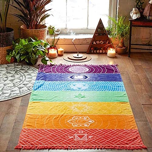 GIVBRO Regenbogen-Chakra-Wandteppich, Handtuch, Yoga-Matte, Schal, Wandteppich, Hippie, Boho, für Schlafzimmerdekoration, 1 Stück von GIVBRO