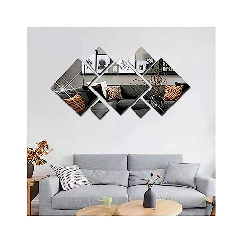 GIVBRO Rhombische Spiegel-Wandaufkleber, 3D-Acryl-Wandaufkleber für Wohnzimmer, Schlafzimmer, TV-Hintergrund, Heimdekoration, silberfarben, 1 Set von GIVBRO