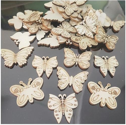 GIVBRO Schmetterling Holzscheiben Verzierungen Holzspäne für Scrapbooking Shabby Chic DIY Handwerk Projekte Dekoration 50 Stück von GIVBRO